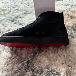 Christian Louboutin Black and Red High-Top Sneakers